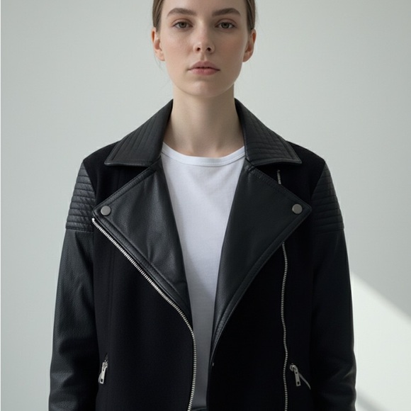 Marc Jacobs black leather and wool biker moto jacket - Large - Picture 2 of 8